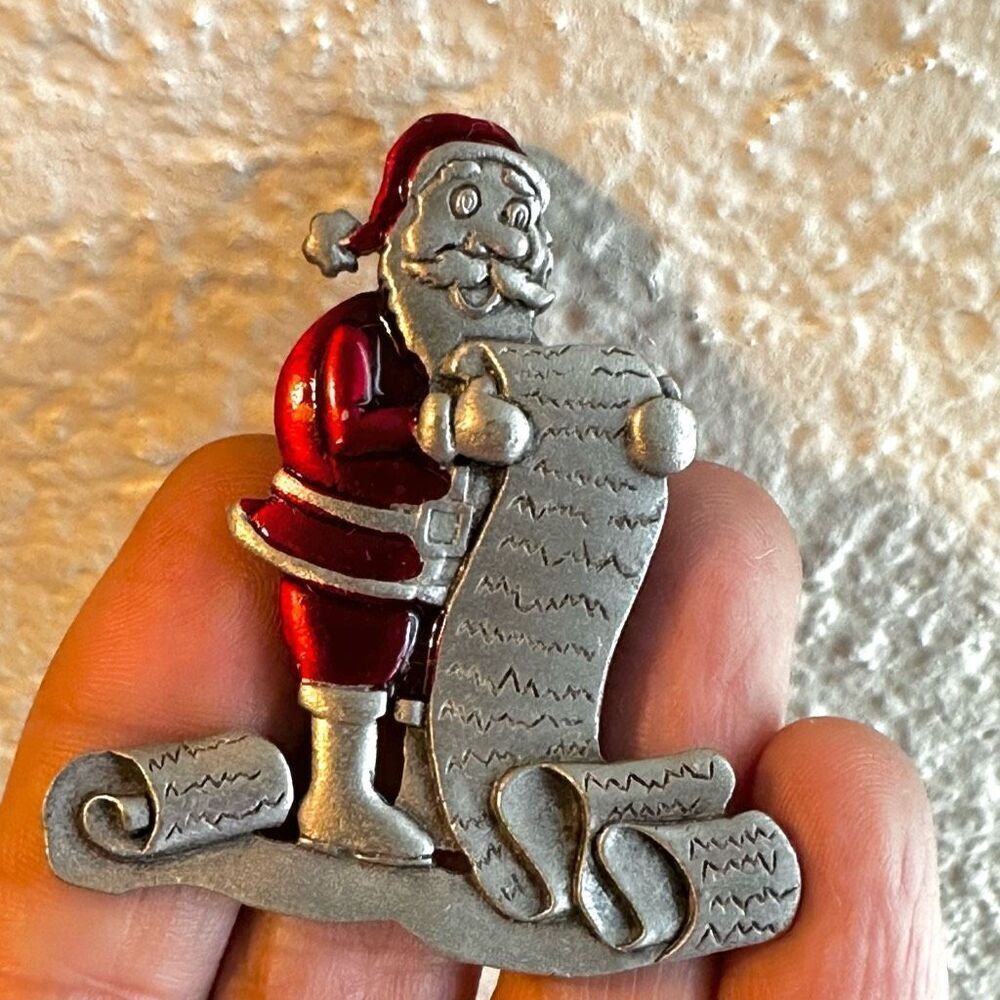 Jonette Jewelry Santa With List Vintage Brooch